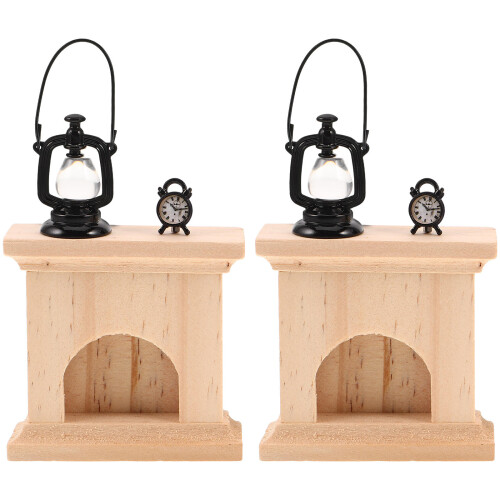 2 Ensembles De Miniature En Bois Lampe Et