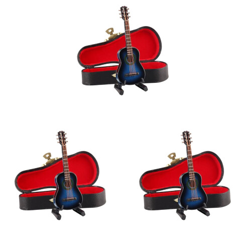 3Pcs Blue Mini Classical Guitar Wood Craft With Box And Rack 1