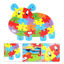 2 Sztuki Drewniane Puzzle Alfabetu Angielskiego z Hipopotamem