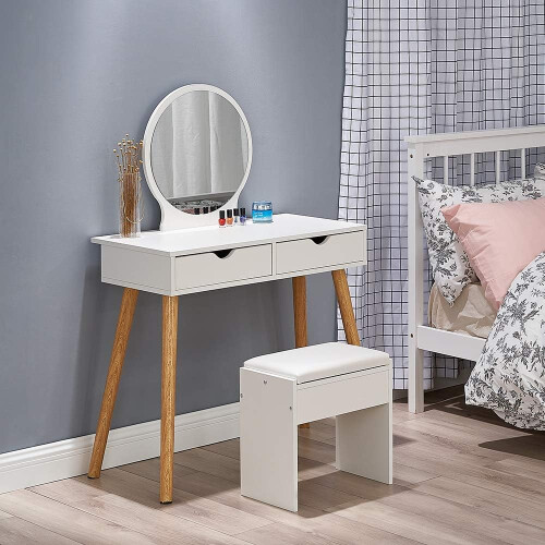Adaptable Classic White Vanity Set, Large Capacity Storage Drawer, Solid Hardwood Frame for Durability 1