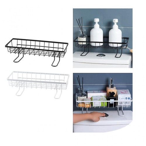 Wall Mount Toilet Shelf Storage Rack Multifunction Metal Hollow Draining 1
