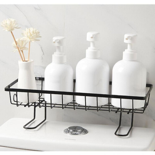 Wall Mount Toilet Shelf Storage Rack Multifunction Metal Hollow Draining 2