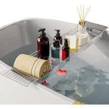 Bandeja organizadora para bañera, mesa de bañera de lujo, organizador de bañera ajustable, organizador de bañera retráctil con asas