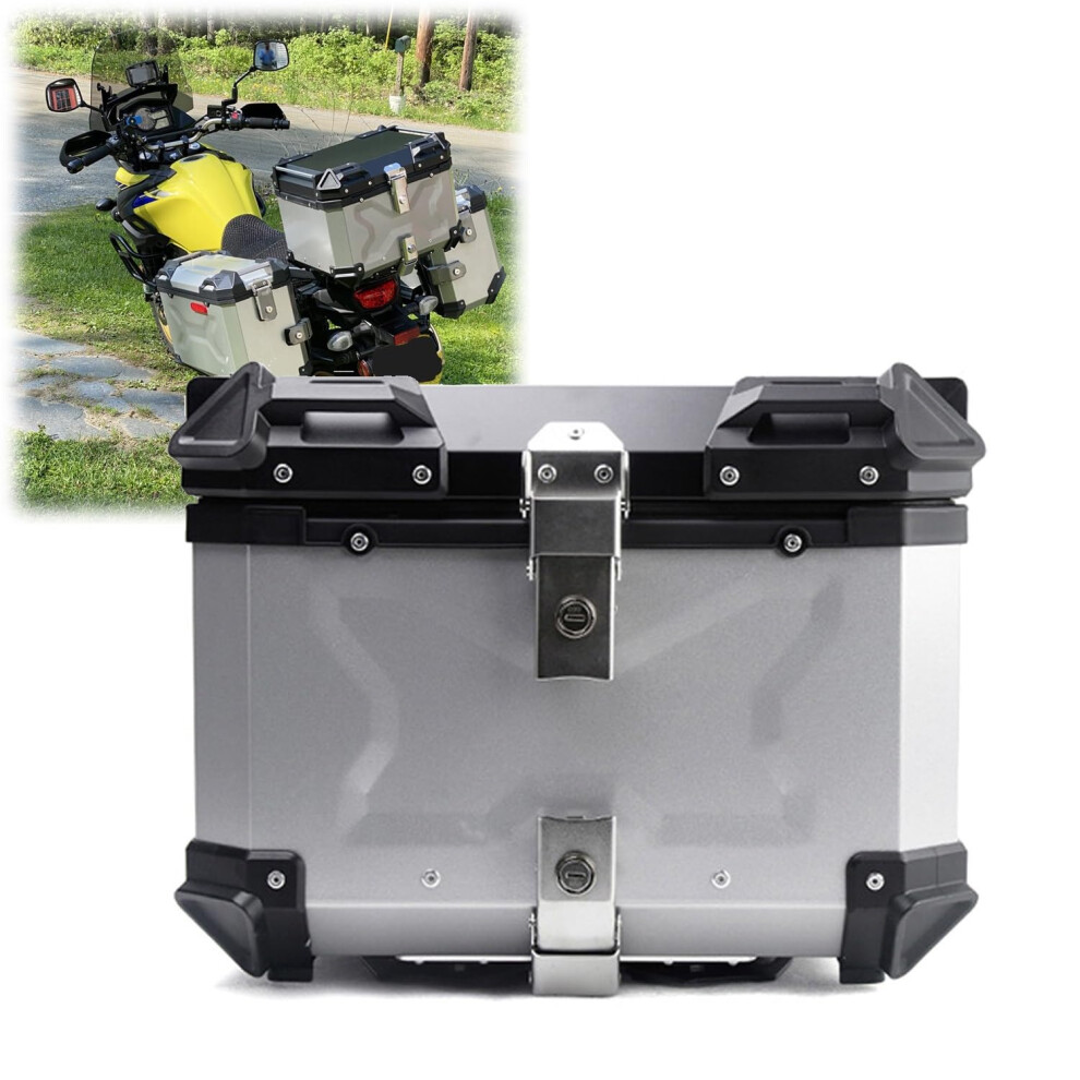 Aluminum Case Motorcycle Helmet Luggage Storage Universal Trunk With Security Lock Backrest Mounting 55L Xsilver 9323874288703