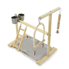 Bird Perch Wood Stand Toy Parrots Playstand with Feeding Cups