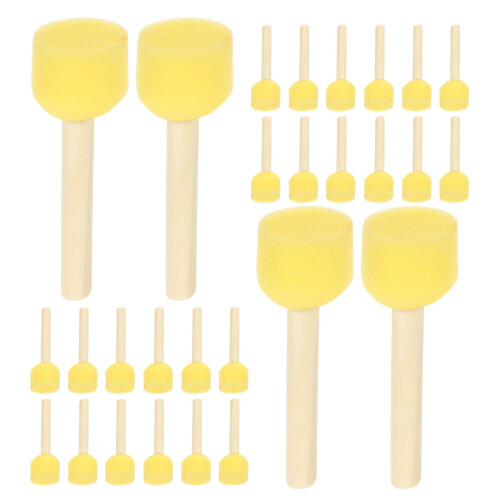 40 Pièces Éponge Ronde En Mousse Avec Manche Bois