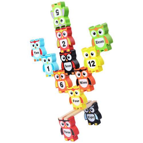 1 Set Of Children Owl-Shaped Building Blocks Stackable Number Board