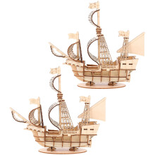 2 Sets Wooden Sailboat Puzzle 3D Model Kit Assemble Toy