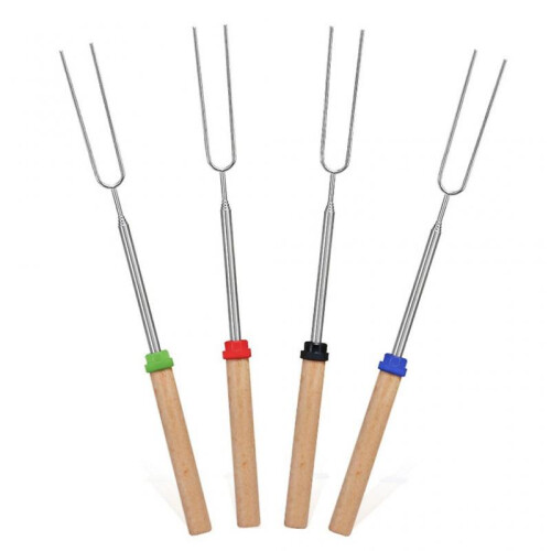 4pcs Extendable Marshmallows Roasting Stick BBQ Tools Stainless Steel Forks