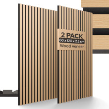 AREBOS acoustic Slat Wall Panels 120x60 cm | Oak | Wood-effect | for walls and ceilings | Easy to install and can be cut to size | Set of 2