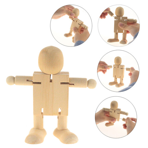 2 Pezzi Robot In Legno Con Articolazioni Per Bambini (Beige) 2