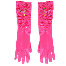 One Set Girls Princess Gloves With Heart Rhinestones Long Mittens