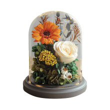 Girassóis preservados em cúpula de vidro, um presente único para qualquer ocasião. Flores frescas e reais feitas à mão, com um ambiente