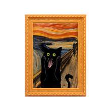 Fridge Magnet Black Cats Themed Small Oil Painting-SCE043
