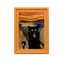 Artistic Fridge Magnet Black Cats Small Oil Painting-SCE043