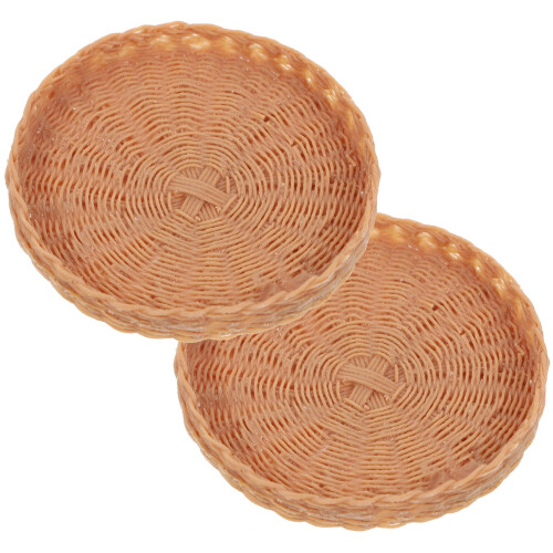 2Pcs Mini Woven Tray For Mini House Bread Fruit Basket