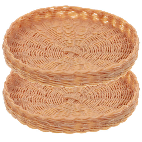 2Pcs Mini Woven Tray For Mini House Bread Fruit Basket 2