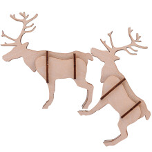 2Pcs Deer Wooden 3D Puzzle Diy Construction Kit Unfinished Craft