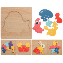 5Pcs Wooden Cube Puzzle With Tray Educational Cartoon Puzzles