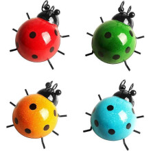 4 Piece Metal Ladybug Decoration Metal Ladybug Wall Decor Metal Ladybugs Wall Art for Garden Lawn Home Decor Outdoor Wall Sculptures