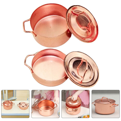 2Stück Mini-Kocher-Ornamente Simulations-Töpfe Dekorative Töpfe 2