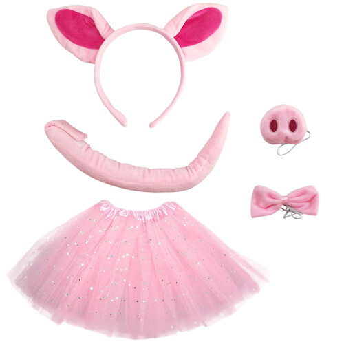 1Conjunto Tiara E Cauda Porquinho Rosa Para E