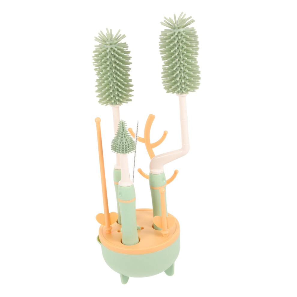 Bottle Cleaning Brush With Stand, Straw And Pacifier Brush Set, Extended Handle, Green