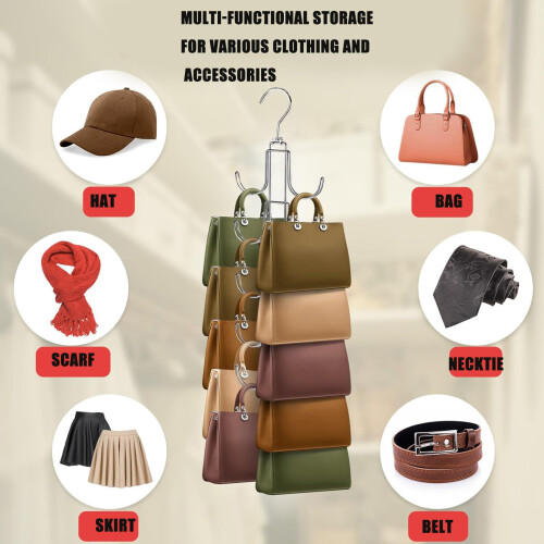 Vertical Space Utilization Rotating Storage Rack For Purses Hats 1
