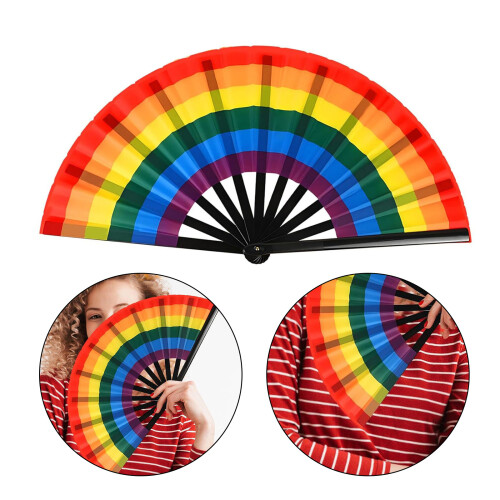 Plastic Folding Fan Rainbow Hand Fan,Pride Folding Hand 1