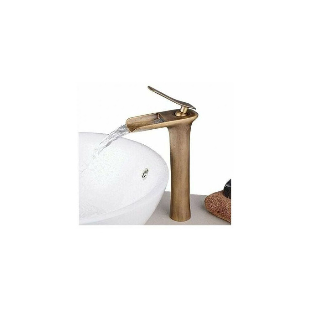 Classic Waterfall Bathroom Faucet, Solid Brass Construction With Antique Brass Finish For Timeless Elegance 9135470877164