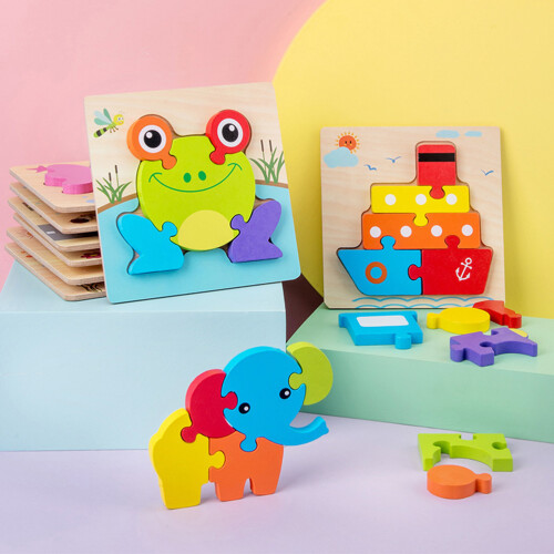 Puzzle 3D Forma In Legno Colorato Bambini 2