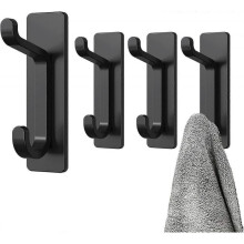 Adhesive Wall Hook, Bathroom Towel Holder, Kitchen Tea Towel Hook, Adhesive Coat Hook, Wall Attachment Without Drilling, Waterproof, Rustproof, Black,