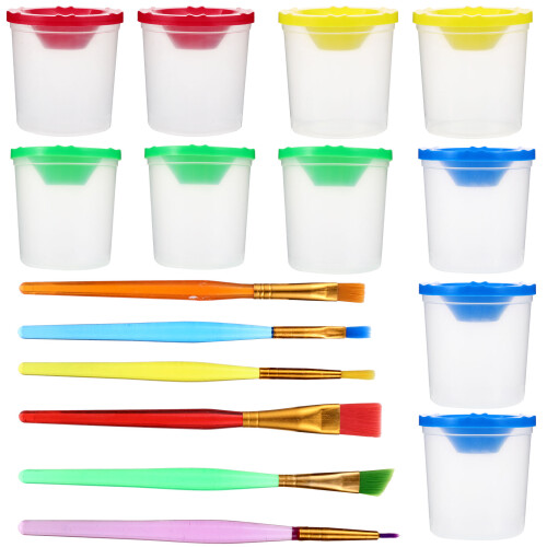 16Pcs Painting Tools Set With Transparent Paint Cups And Brushes
