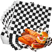 Folhas de papel encerado para embrulhar alimentos, forro resistente à gordura com padrão xadrez clássico, 30x30 cm (12x12 polegadas), ideal para