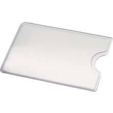 Capa protetora elegante para cartões, em PVC transparente com abertura em arco para fácil acesso. Material plástico durável que garante