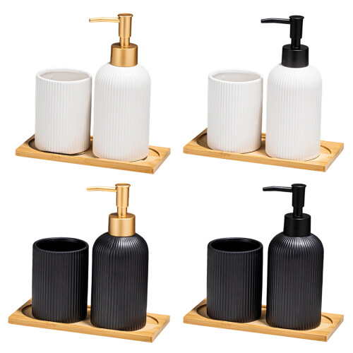 3PCS Vertical Stripe Liquid Soap Dispenser-Black gold head 1