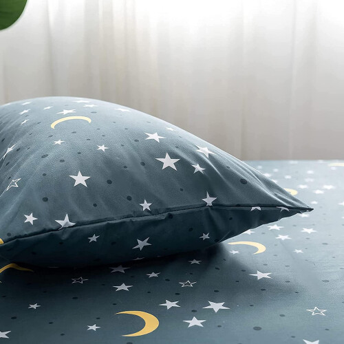 Fitted Sheets 100% Polyester Deep Pocket 30cm Fits Double King Single Beds StarMoon Pattern Not Include Pillowcase 2