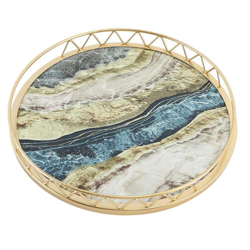 (Lake Large, 255x3cm) Storage Platter Marble Texture Serving Tray Unique Desktop Organizer