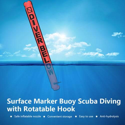 (Fluorescent Red) Marker Buoy Scuba Diving with Rotatable Hook SMB Floating Accessories 2