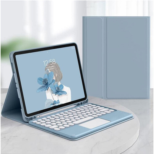 (Pink) iPad 10th Generation 2022 10.9" Color Touch Keyboard Case with Bluetooth Mouse Cute Round Key TouchPad 1
