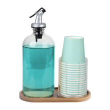 Aftagelig mundskylledispenser design Genopfyldelige badeværelsesglasflasker Mundskylledispensersæt uden drypudløb Integreret kopholder Nem at bruge