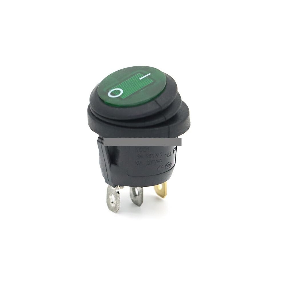 Circular Waterproof Rocker Switch 3Pin On/Off, Illumination, 220V Ac Green 9105992630998