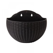 Imitation Rattan Wall Hanging Planter, Semicircle Plastic Plant Baskets with Water Drain and Hooks for Indoor Outdoor Use, Double Layer Structure Wate