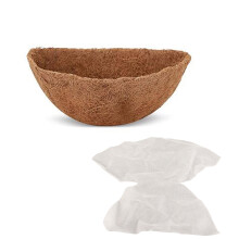 Kokosfiberforing til halvrunde hængekurve. Naturlig kokosfiberforing. Bevarer fugt, tillader dræning, luftcirkulation og holder planten.