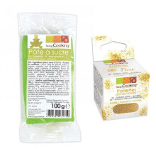 Massa de açúcar verde prado 100 g + brilhos dourados
