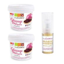 Préparation glaçage miroir neutre 440 g + 1 poudre alimentaire irisée dorée