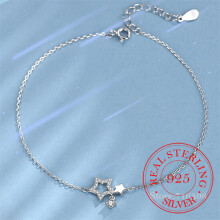 925 Sterling Silver Link Chain Crystal Star Charm Bracelet &Bangle For Women Girls Wedding Party Jewelry Gift