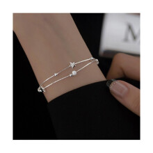 Double Layer Jewelry Crystal Star Bead 925 Sterling Silver Charm Bracelet & Bangles for Women Wedding Party Jewelry