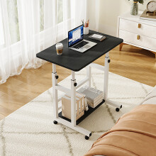 60*37cm Height Adjustable 2-Tier Mobile Table Overbed Desk, Black