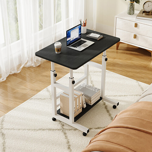 Living And Home 60*37cm Height Adjustable 2-Tier Mobile Table Overbed Desk, Black